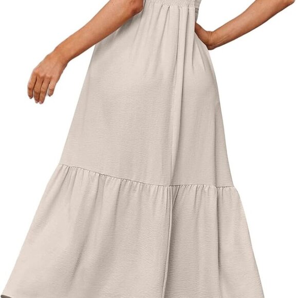 Women's Cotton Maxi Dress with Pockets Ruffle Sleeve Smocked Casual Style - Picture 4 of 5